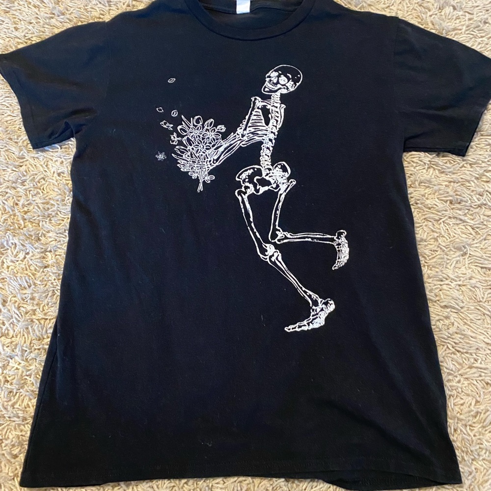 Black skeleton with flowers tshirt